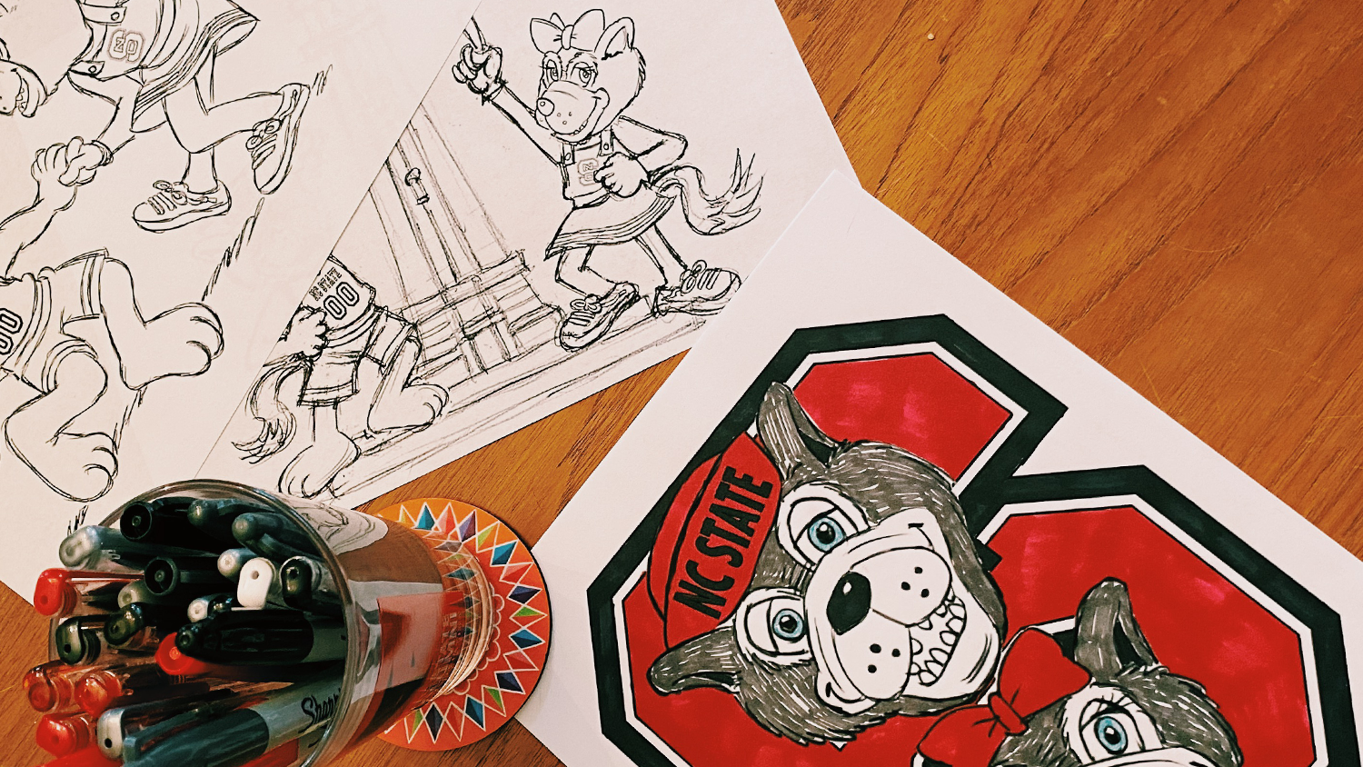 Coloring pages on table